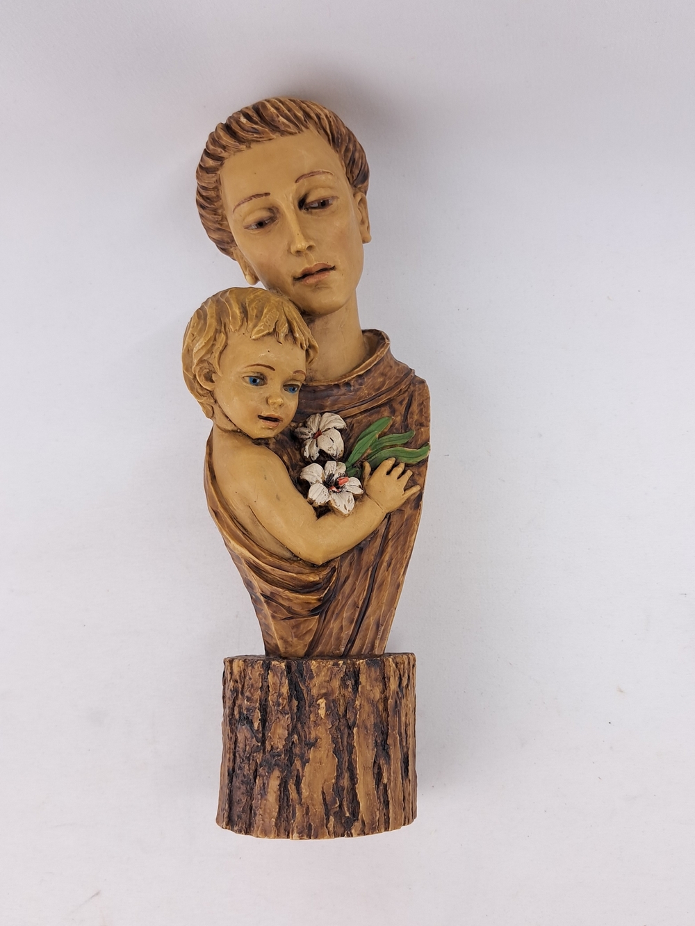 St Anthony of Padua Child Statue Bust Italian Resin Vintage Catholic Figurine